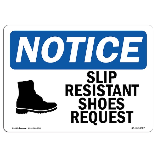 OSHA Sign, Slip Resistant Shoes Required W/, 5in X 3.5in Decal, 10PK, 5" W, 3.5" H, Landscape, PK10